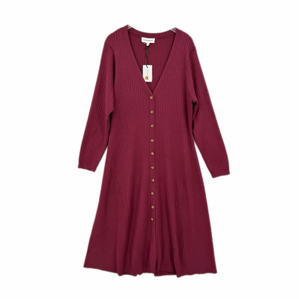 Lucky Brand NWT Plus Long Sleeve V Neck Pull On Button Down Cardigan Knit Dress